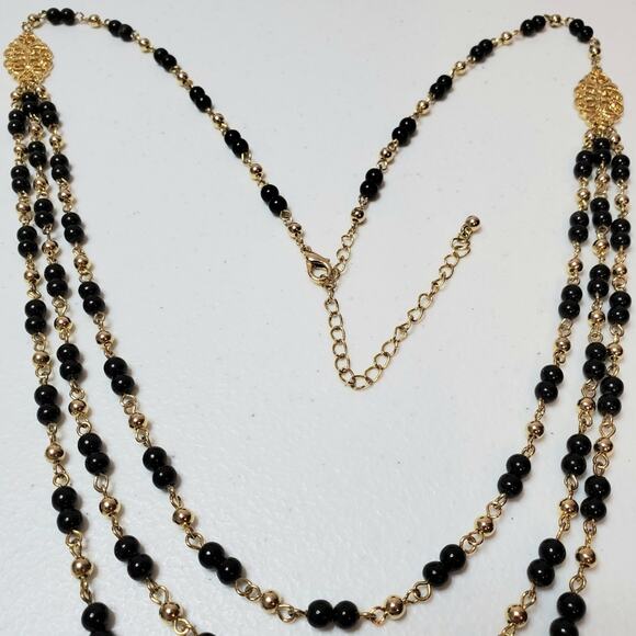 Costume Jewelry Gold-Tone Beaded Triple Loop Statement Necklace - Picture 4 of 7